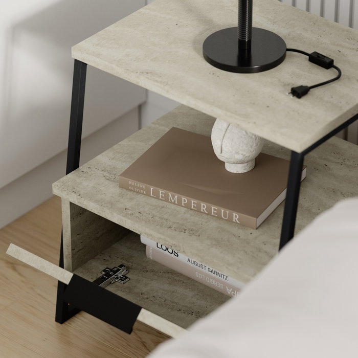 Hanah Home Mesita de Noche Travertino 45x50x40 cm